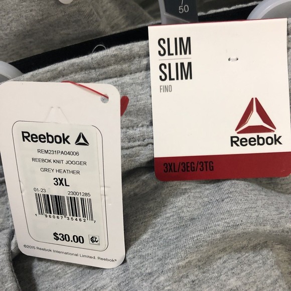 Reebok Men Pull-On Jogger Pants 3XL Gray Tapered Slim Pockets Ankle Drawstring - Picture 4 of 6